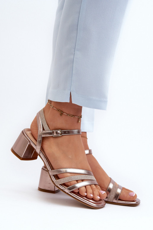 Moteriškos basutės žemu kulniuku iš eko odos Sergio Leone SK046 rausvo aukso spalvos