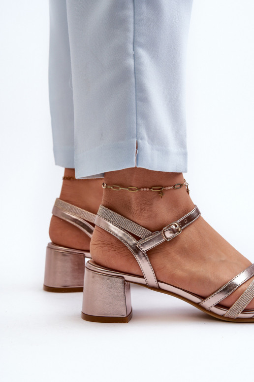 Moteriškos basutės žemu kulniuku iš eko odos Sergio Leone SK046 rausvo aukso spalvos