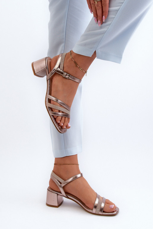 Moteriškos basutės žemu kulniuku iš eko odos Sergio Leone SK046 rausvo aukso spalvos