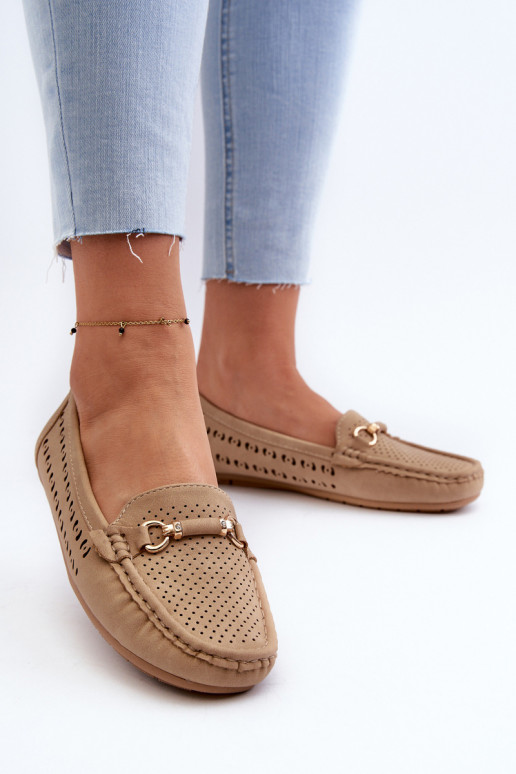 moteriški mokasinai su aužūro elementais su ornamentais rudos spalvos Kaydance