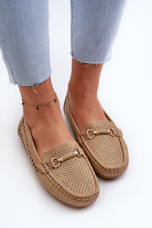 moteriški mokasinai su aužūro elementais su ornamentais rudos spalvos Kaydance