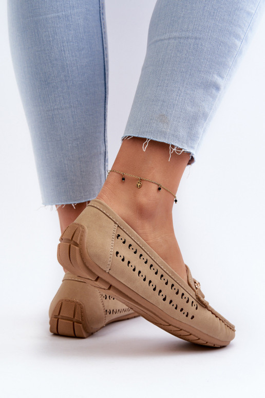 moteriški mokasinai su aužūro elementais su ornamentais rudos spalvos Kaydance