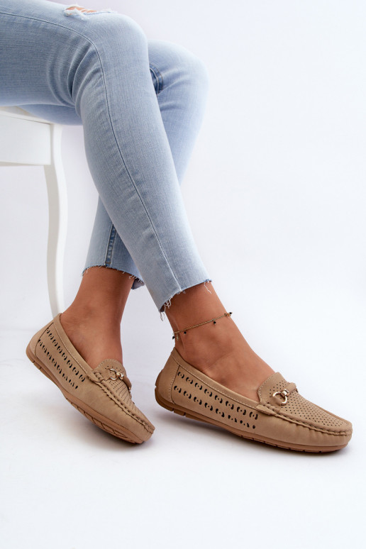 moteriški mokasinai su aužūro elementais su ornamentais rudos spalvos Kaydance