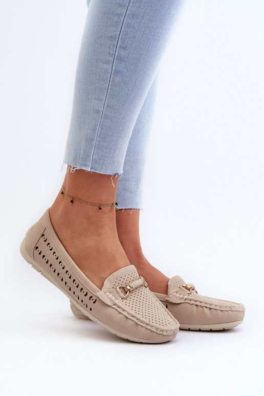 moteriški mokasinai su aužūro elementais su ornamentais smėlio spalvos Kaydance
