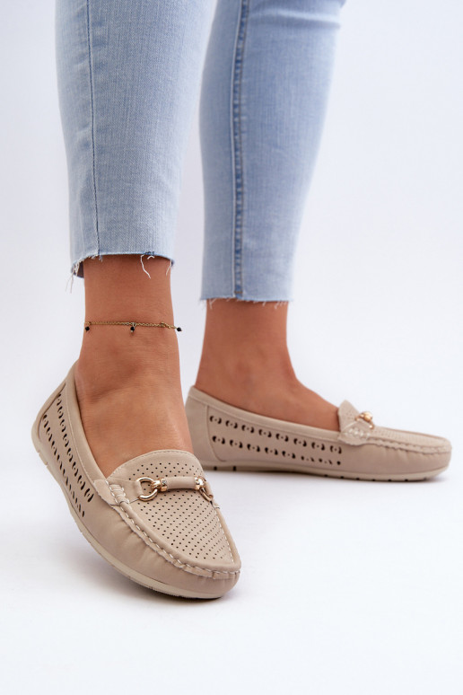 moteriški mokasinai su aužūro elementais su ornamentais smėlio spalvos Kaydance