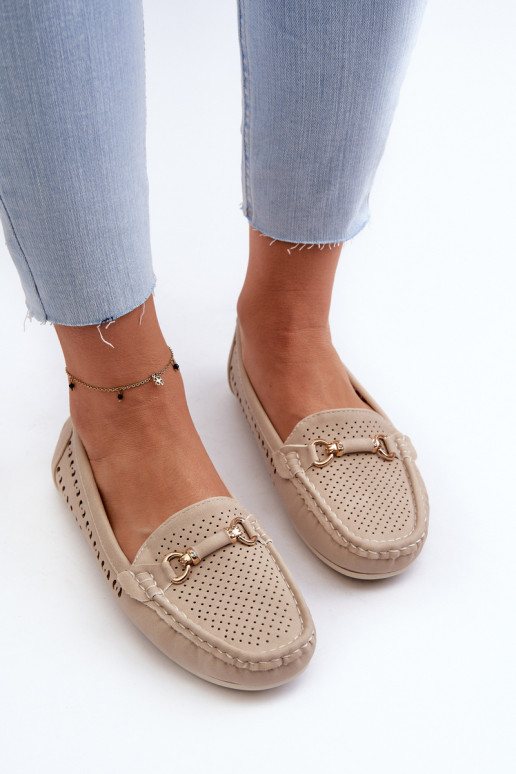moteriški mokasinai su aužūro elementais su ornamentais smėlio spalvos Kaydance