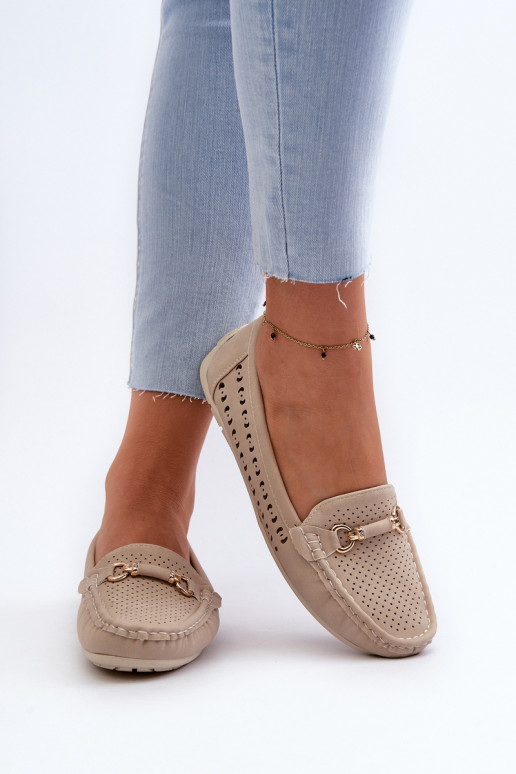 moteriški mokasinai su aužūro elementais su ornamentais smėlio spalvos Kaydance