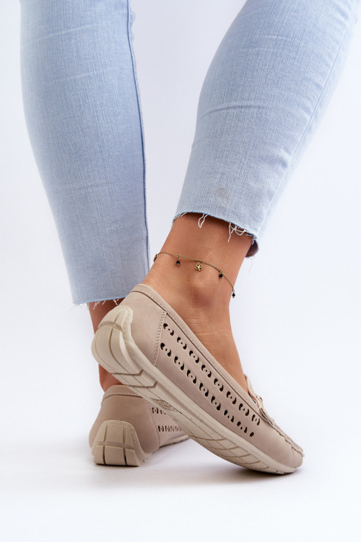 moteriški mokasinai su aužūro elementais su ornamentais smėlio spalvos Kaydance