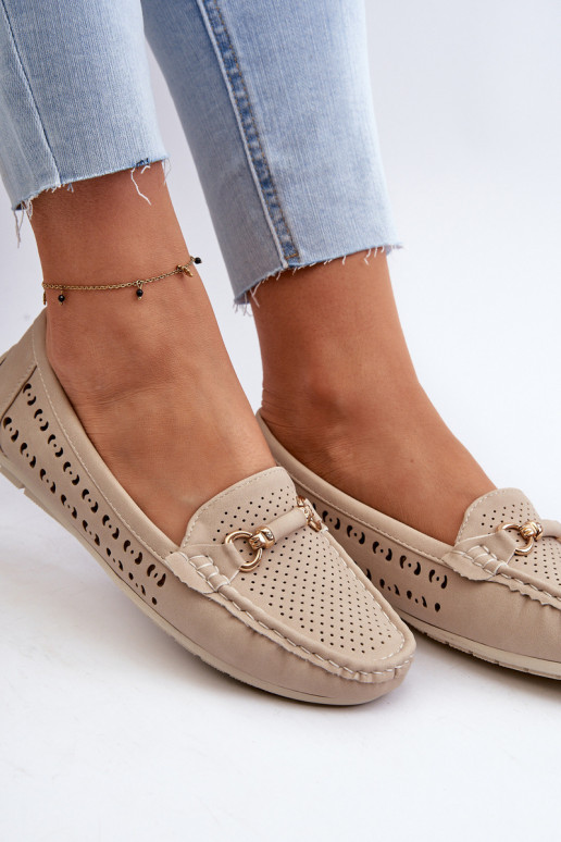 moteriški mokasinai su aužūro elementais su ornamentais smėlio spalvos Kaydance