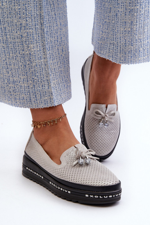 Blizgantys mokasinai    su platforma S.Barski LR400 sidabro spalvos