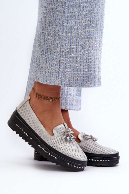 Blizgantys mokasinai    su platforma S.Barski LR400 sidabro spalvos