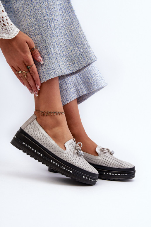 Blizgantys mokasinai    su platforma S.Barski LR400 sidabro spalvos