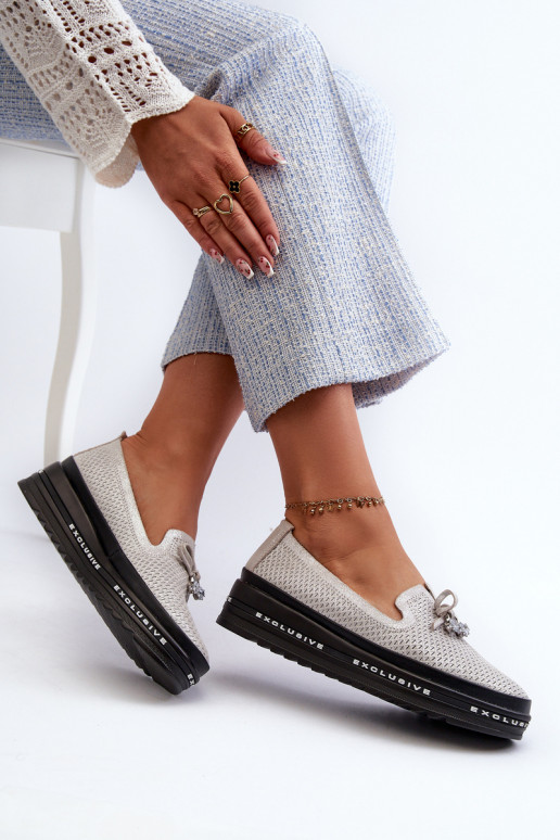 Blizgantys mokasinai    su platforma S.Barski LR400 sidabro spalvos