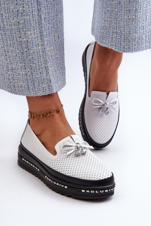 moteriški mokasinai   su platforma S.Barski LR400 baltos spalvos