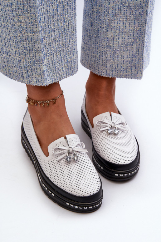 moteriški mokasinai   su platforma S.Barski LR400 baltos spalvos