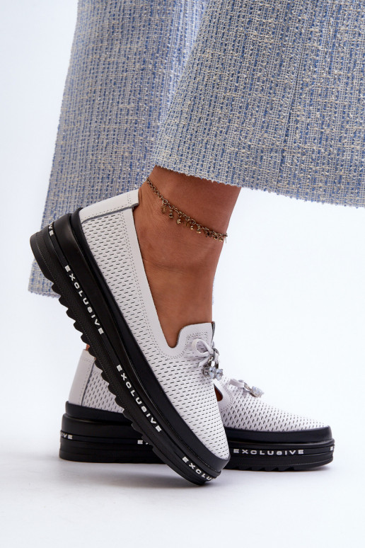 moteriški mokasinai   su platforma S.Barski LR400 baltos spalvos