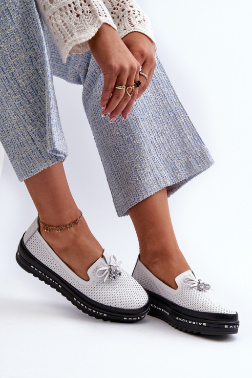 moteriški mokasinai   su platforma S.Barski LR400 baltos spalvos