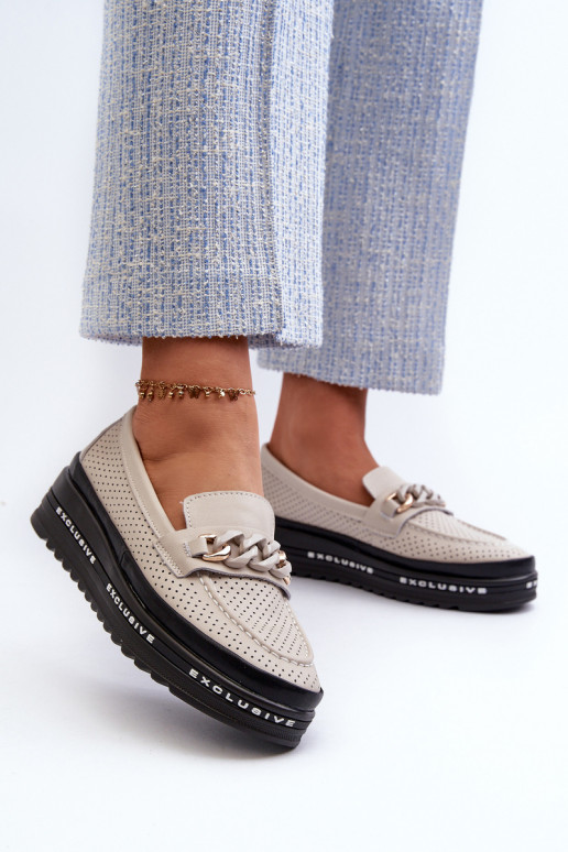 moteriški mokasinai   su platforma su grandinėlėmis S.Barski LR618 smėlio spalvos