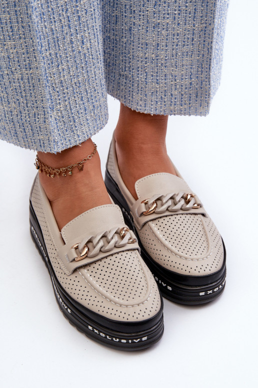 moteriški mokasinai   su platforma su grandinėlėmis S.Barski LR618 smėlio spalvos