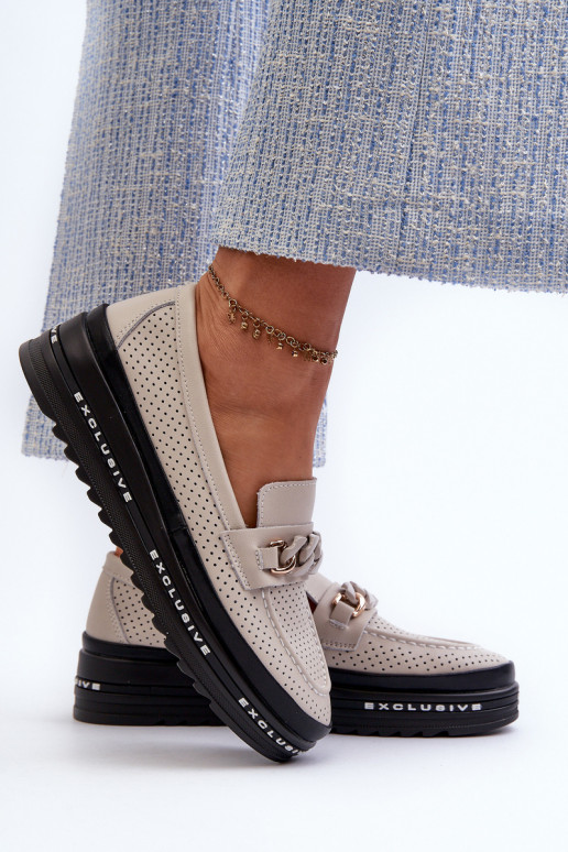 moteriški mokasinai   su platforma su grandinėlėmis S.Barski LR618 smėlio spalvos