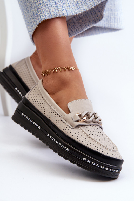 moteriški mokasinai   su platforma su grandinėlėmis S.Barski LR618 smėlio spalvos