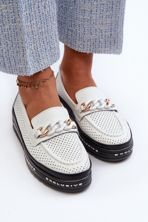 moteriški mokasinai   su platforma su grandinėlėmis S.Barski LR618 baltos spalvos