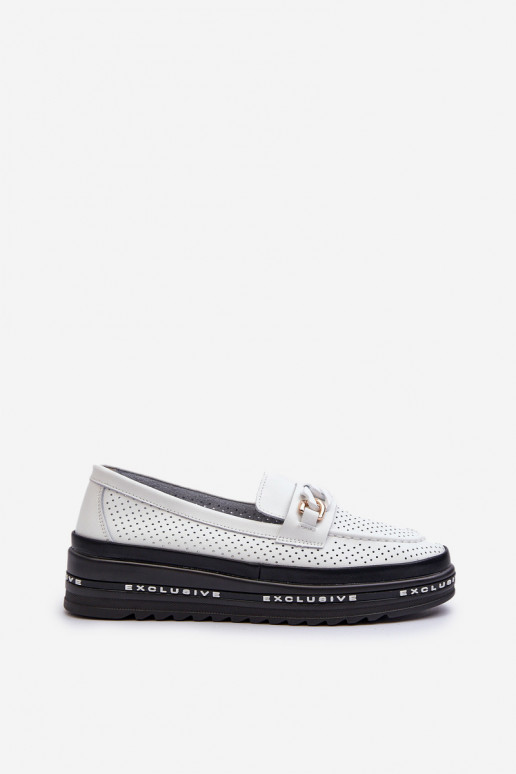 moteriški mokasinai   su platforma su grandinėlėmis S.Barski LR618 baltos spalvos