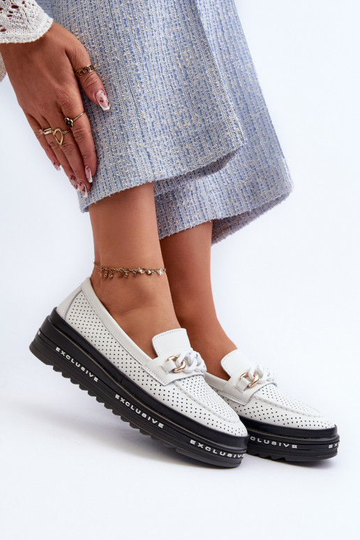 moteriški mokasinai   su platforma su grandinėlėmis S.Barski LR618 baltos spalvos