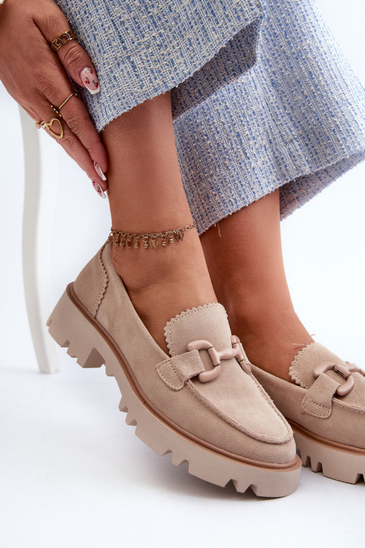 Zomšiniai mokasinai  su ornamentais D&A TW117 smėlio spalvos