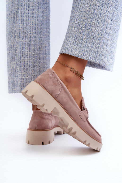 Zomšiniai mokasinai  su ornamentais D&A TW117 rožinės spalvos