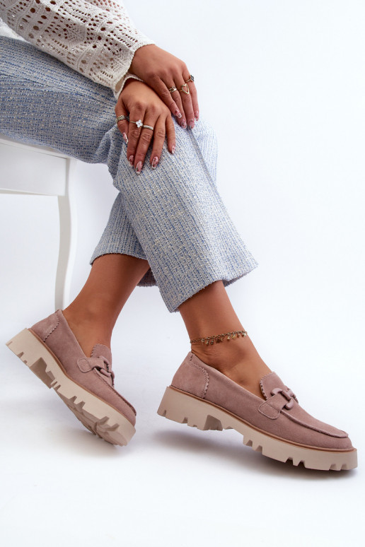 Zomšiniai mokasinai  su ornamentais D&A TW117 rožinės spalvos