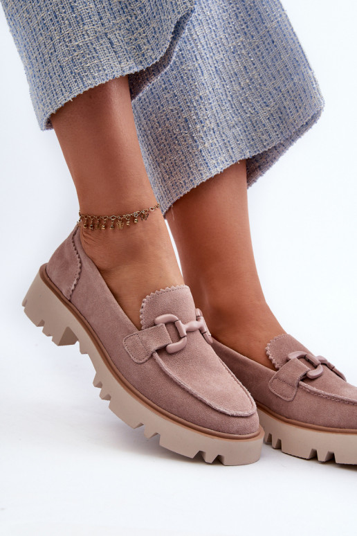 Zomšiniai mokasinai  su ornamentais D&A TW117 rožinės spalvos