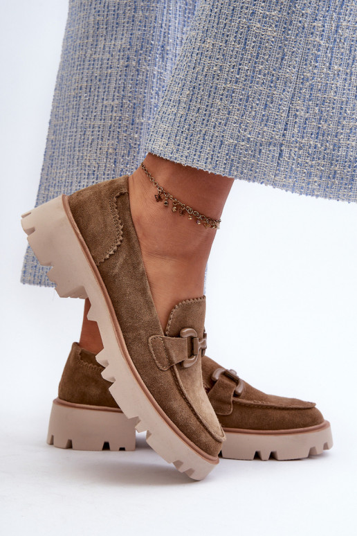 Zomšiniai mokasinai  su ornamentais D&A TW117 rudos spalvos