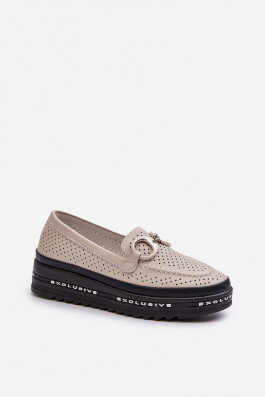   Moteriški mokasinai paaukšintu padu su ornamentais S.Barski LR750 smėlio spalvos