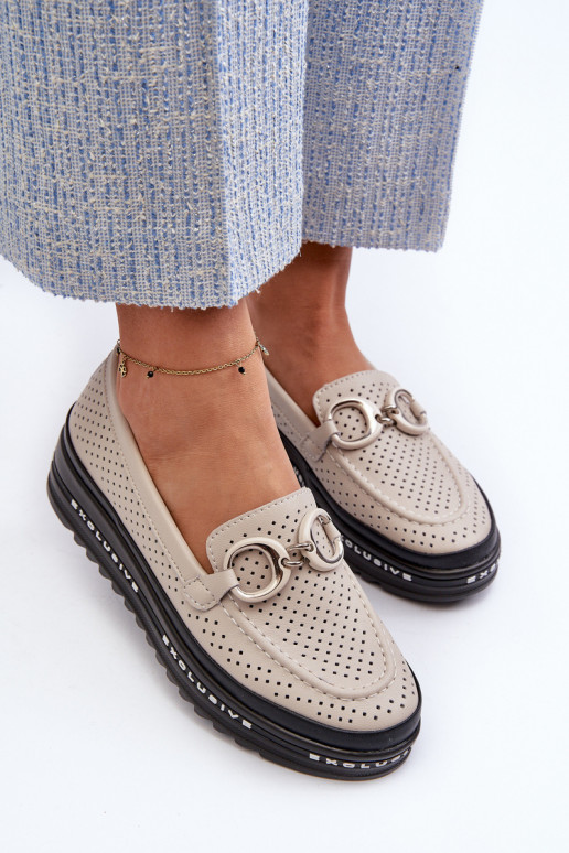   Moteriški mokasinai paaukšintu padu su ornamentais S.Barski LR750 smėlio spalvos