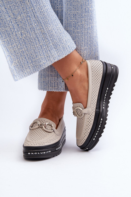   Moteriški mokasinai paaukšintu padu su ornamentais S.Barski LR750 smėlio spalvos