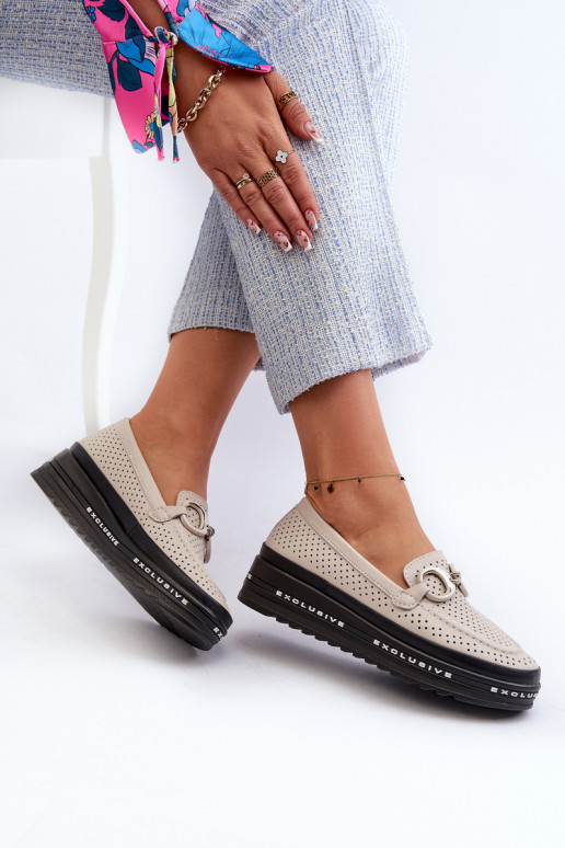   Moteriški mokasinai paaukšintu padu su ornamentais S.Barski LR750 smėlio spalvos