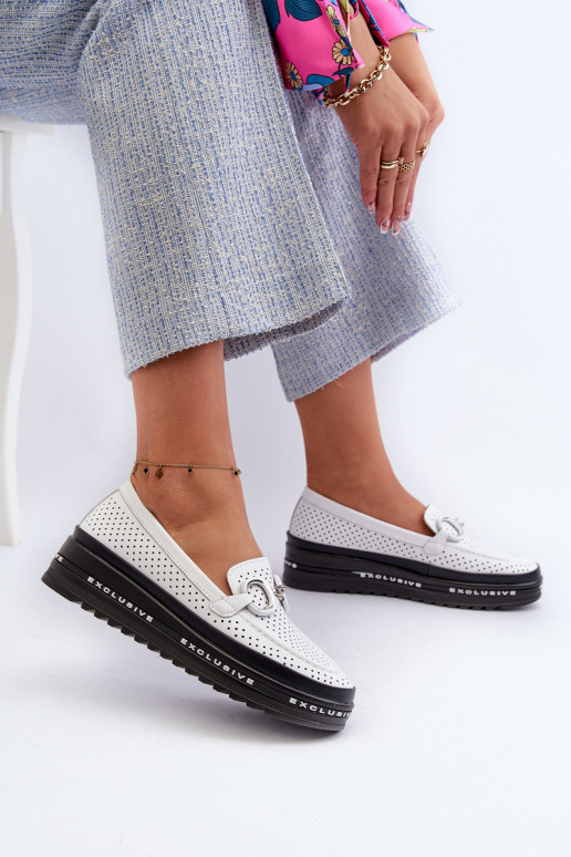   Moteriški mokasinai paaukšintu padu su ornamentais S.Barski LR750 baltos spalvos