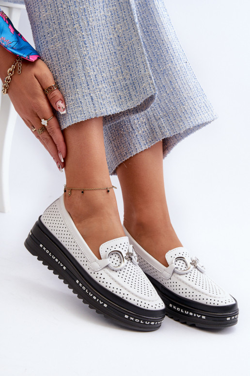   Moteriški mokasinai paaukšintu padu su ornamentais S.Barski LR750 baltos spalvos