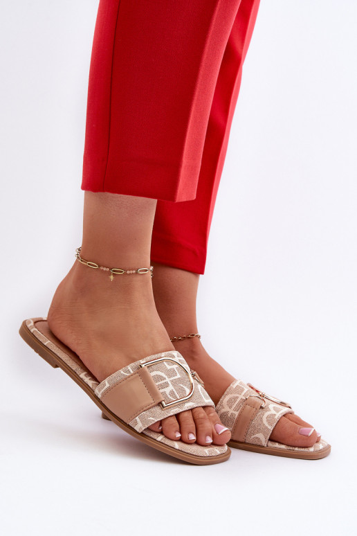 su blizgesiu Moteriškos šlepetės su ornamentais smėlio spalvos Taleci