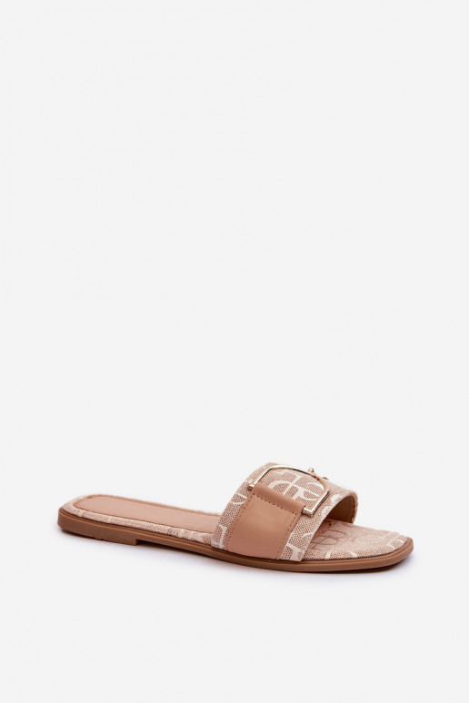 su blizgesiu Moteriškos šlepetės su ornamentais smėlio spalvos Taleci