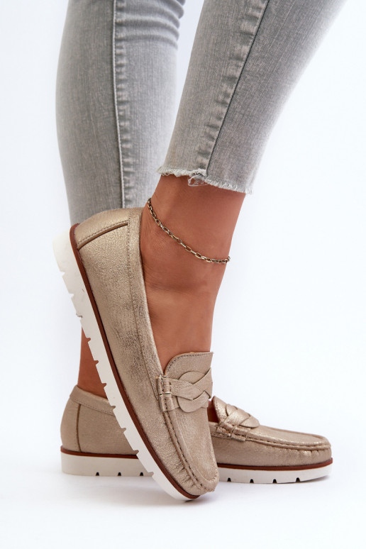 moteriški mokasinai iš eko odos aukso spalvos Nestalia