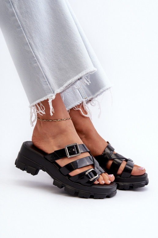  Moteriškos šlepetės žemu kulniuku  NN285043 Juodos spalvos