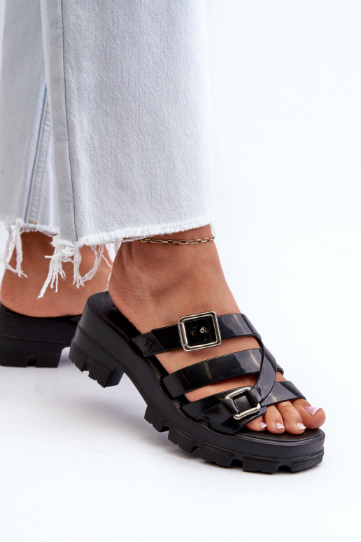  Moteriškos šlepetės žemu kulniuku  NN285043 Juodos spalvos