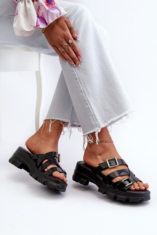  Moteriškos šlepetės žemu kulniuku  NN285043 Juodos spalvos