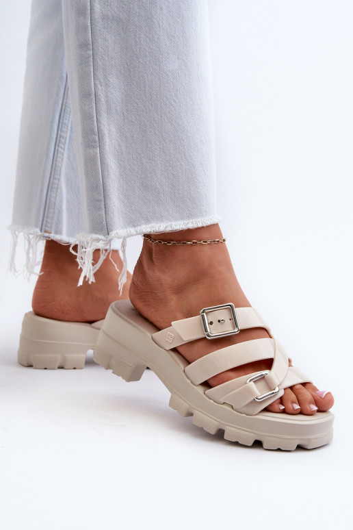  Moteriškos šlepetės žemu kulniuku  NN285042 dramblio kaulo spalvos