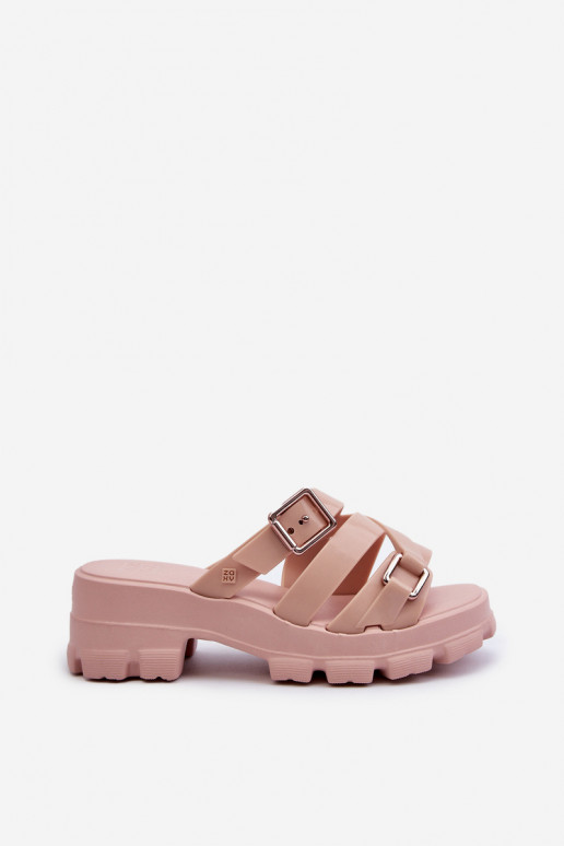  Moteriškos šlepetės žemu kulniuku  NN285044 Šviesaus rausvo atspalvio