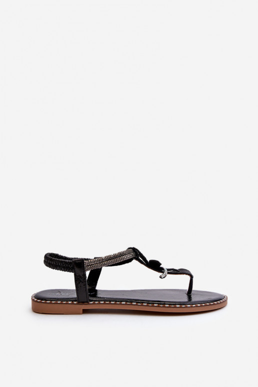 Lygiapadės basutės moterims  su gėlytėmisem Juodos spalvos Edoni