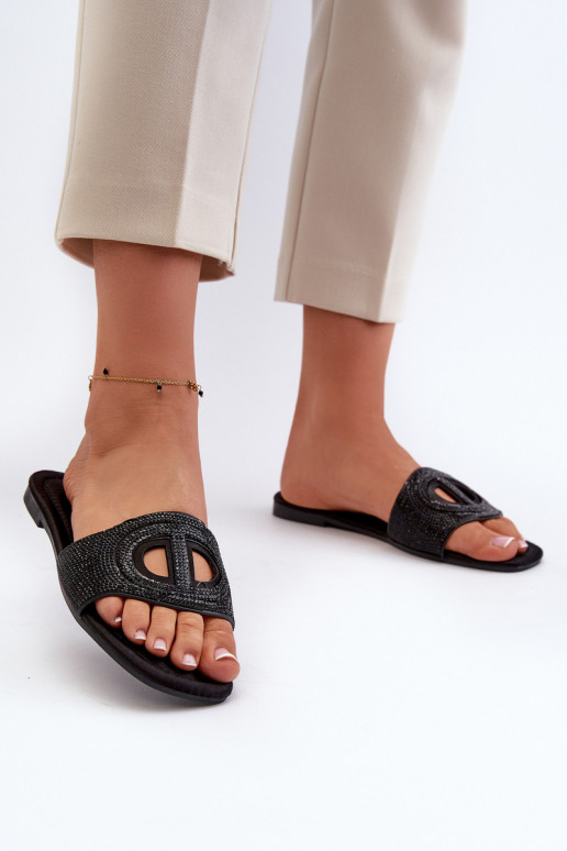 Moteriškos šlepetės su plačiais kulniukais Juodos spalvos Dimrose