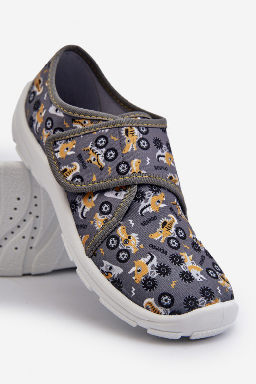 Patogios šlepetės berniukų su lipniais užsegimais Befado 974Y552 pilkos spalvos